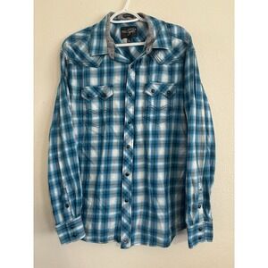 Moonshine Spirit by Brad Paisley Pearl Snap Mens‎ XL Blue Plaid Long Sleeve